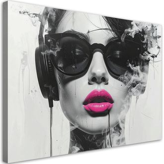 Feeby Cuadro En Lienzo, Mujer Glamurosa Retrato Moderno En Blanco Y Negro, 120x80