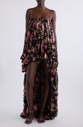 Chlo&eacute; Peony Print Silk Jumpsuit in Black at Nordstrom, Size 8 Us