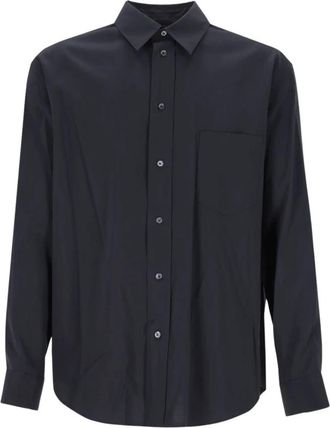 Emporio Armani Viscose Long-Sleeve Shirt with Chest Pocket - Heren - Zakelijke Overhemden - Blauw - L - Polyester - Overhemden