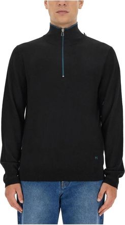 Paul Smith Trui met mocknek en rits - Heren - Coltruien - Zwart - XL - Katoen - Truien & Vesten