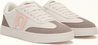 Furla Step Sneakers Off White Bianco Pelle Di Vitello Granata + Pelle Scamosciata + Vitello Liscio Donna