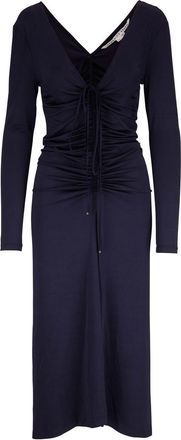 Veronica Beard ruched-detail V-neck dress - women - Polyester/Spandex/Elastane - 8 - Blue