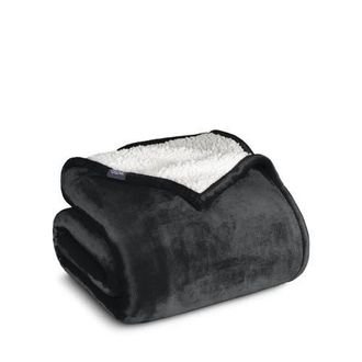 Bare Home Reversible Plush Fleece Blanket in Black at Nordstrom, Size Twin
