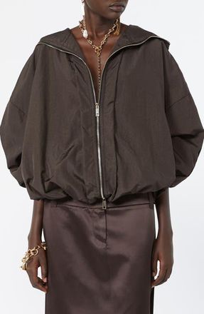 Sportmax Water Repellent Oversize Hooded Rain Jacket in Dark Brown at Nordstrom, Size 8
