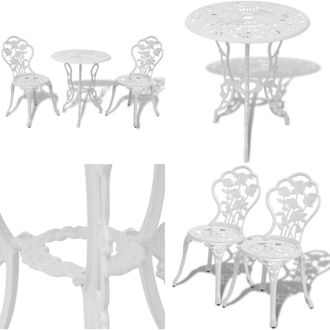 vidaXL Set da Bistrot 3 pz in Alluminio Pressofuso Bianco - Sedie da giardino - Tavolo da bistro