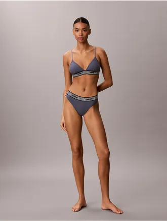 Calvin Klein Womens Icon Cotton Modal Rib Stripe Thong - Blue - XL