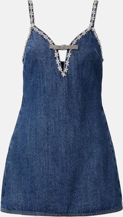Self Portrait Abito corto di jeans con cristalli