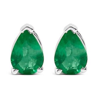 House of Brilliance 14K Gold 6x4MM Pear Shaped Gemstone Solitaire Stud Earrings in Green Emerald | White at Nordstrom