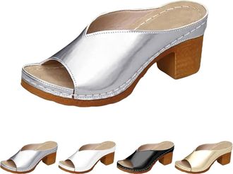 Generic 2026 New Womens Platform Chunky Heels Low Block Heeled Sandal s Classic Casual Slip on Dressy Shoes (1,6.5)