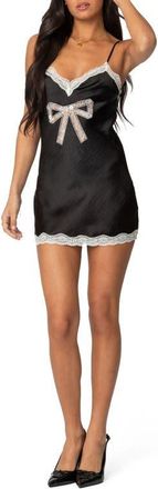 Edikted Lace Bow Satin Minidress in Black-And-White at Nordstrom, Size X-Small