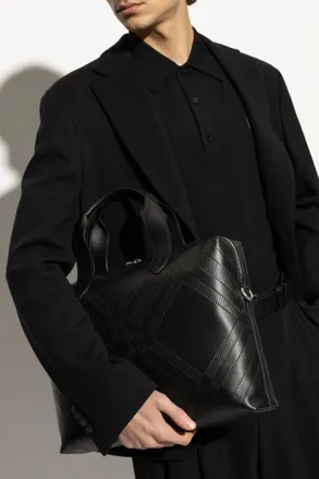 Burberry Leather Briefcase, Mens, Black