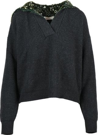 Jucca Polo Sweater With Sequin-Embellished Collar And Ribbed Knit Finish