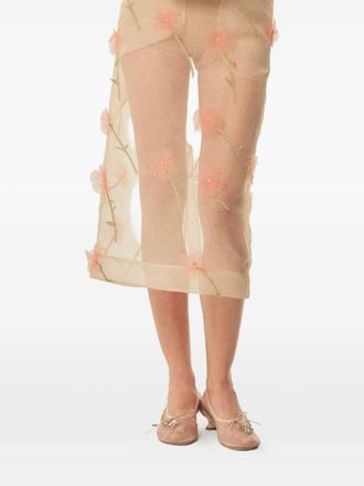 Simone Rocha floral-embellished organza midi skirt - women - Polyester - 10 - NUDE/MULTI