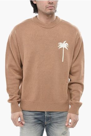 Palm Angels Cotton-Blend Crewneck Sweater ALL-OVER PALMS size Xl