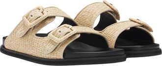 HUGO BOSS Schoenen, Dames, Beige, 39 EU, Linnen, Raffia Slide Sandalen