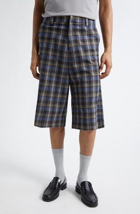 ERL Gender Inclusive Check Cotton Blend Shorts in Grey Check at Nordstrom, Size X-Large