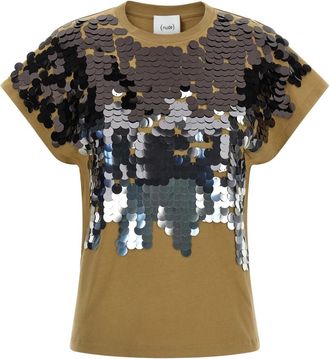 Nude Sequin T-Shirt - Dames - T-shirts - Bruin - L - Katoen - Tops