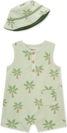 Little Me Palm Tree Terry Romper & Hat Set in Green at Nordstrom, Size 12M