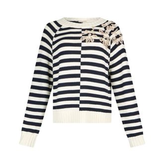 Liu Jo Round-neck Knitwear, female, Multicolor, Size: S Jumper with jewel embroidery