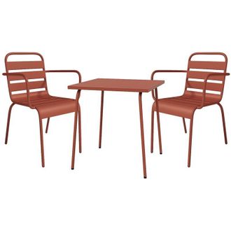 Vente-Unique Sala da pranzo da giardino un tavolo L.70 cm e 2 poltrone impilabili in metallo Terracotta - MIRMANDE di MYLIA