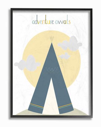 Stupell Industries Adventure Awaits Tee Pee In Blue By Karen Zukowski (Finny And Zook) Framed Art