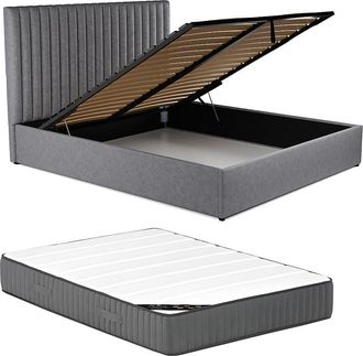 Vente-Unique Canap&eacute; abatible 160 x 200 cm con cabecero - Tela - Gris + Colch&oacute;n - SARAH