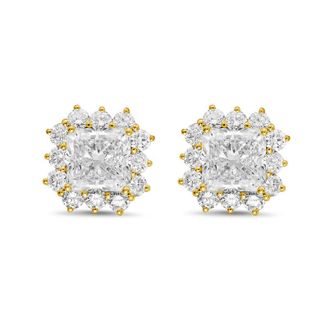 Diana M. Jewels 14kt yellow gold 7cts lab grown Radiant Cut Diamond Halo Earrings