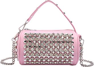 Generic Rivet Shoulder Bag - Punk Square Shoulder Bag 2024 | Square Cylinder Shoulder Bag, Fashion Studded Rock Tote Bags for Women and Girls, Pink, riferimen
