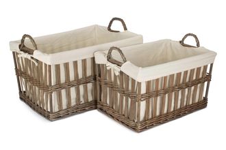 Red Hamper Set of 2 Cotton Lined Malmo Openwork Laundry Baskets in Brown