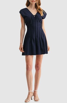 Lush Pleated Cinched Waist Minidress in Navy at Nordstrom Rack, Size Medium
