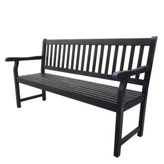 Jonathan Y Designs Laurel 59.1 3-Seat Slat-Back 600-Lbs Support Acacia Wood Outdoor Garden Patio Bench, Black
