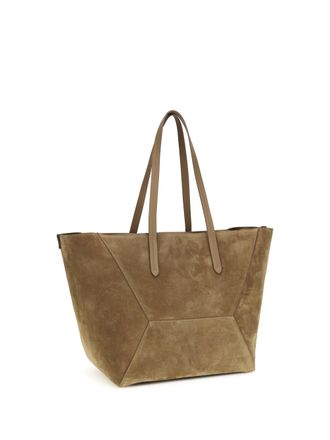 Brunello Cucinelli Womens Suede Bc Tote Bag Sesamo Calf Leather Bos Taurus Shoulder