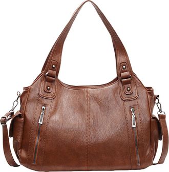 Generic Stylish Womens PU Leather Shoulder Handbag With Convenient Pocket For Daily Commute Work And Messenger Tote (Brown, One Size)