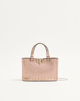 Valentino Garavani Mini Rockstud Shopping Bag in Laminated Grainy Calfskin. Wo