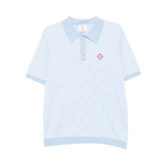 Casablanca Pinstripe Short-Sleeve Knit Polo Shirt - male - Casablanca - Polo Shirts - Blue - M - Tops