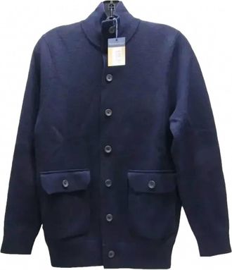 CHARLES TYRWHITT Mens Pure Merino Funnel Neck Button Blazer In Blue