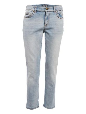 Versace logo-print jeans - women - Cotton/Elastane/Polyester/Cotton - M - Blue
