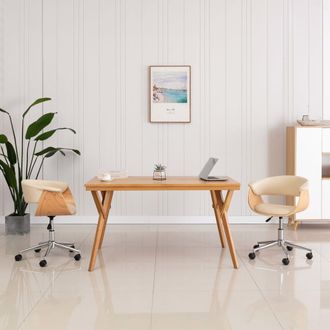 vidaXL Vidaxl - Silla De Comedor Giratoria Madera Curvada Cuero Sint&eacute;tico Crema