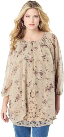 Roaman's Blouson Sleeve Overlay Blouse in New Khaki Garden at Nordstrom, Size 24