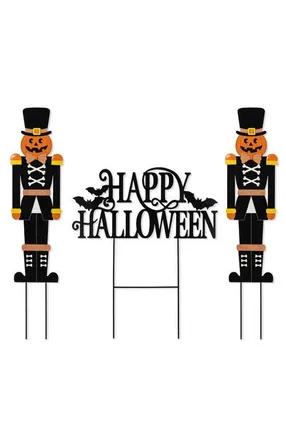 Glitzhome Set of 3 Halloween Metal Nutcracker and HAPPY HALLOWEEN Yard Stake in Black at Nordstrom, Size Medium
