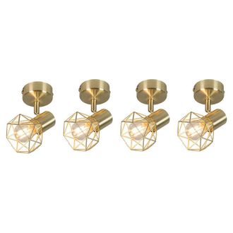 QAZQA Moderno Set De 4 Focos Art Deco Giratorios E Inclinables En Lat&oacute;n - Mosh Acero Redonda Adecuado Para Led Max. 4 X 40 Watt - Qazqa