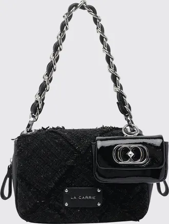 La Carrie Mini borsa a spalla in tweed con manico a catena intrecciata