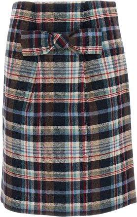Shushu/Tong Plaid Bow Accent High-Rise Pencil Skirt