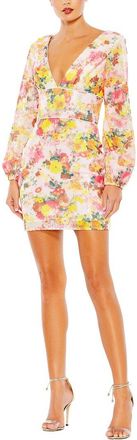 Mac Duggal Sequined Floral Long Sleeve Mini Dress