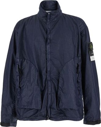 Stone Island Jassen, Heren, Blauw, M, High Collar Jacket met Compass Logo