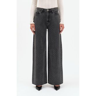Daze The Wanderer Rhinestone Wide Leg Jeans in Starlit Night at Nordstrom Rack, Size 31