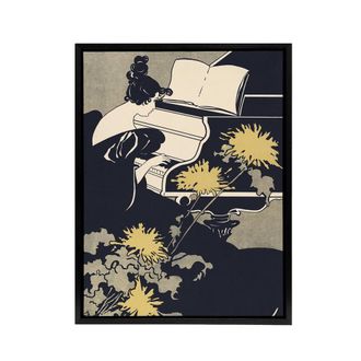 Artery8 Miss Traumerei Piano Book Cover Framed Canvas Wall Art Print Ethel Reed in Black | Size: W24 x H32