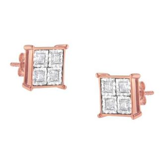 House of Brilliance Rose Gold Plated Silver Diamond Composite Stud Earrings in Pink at Nordstrom