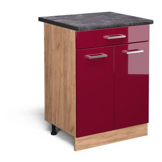 Vicco Mueble Bajo De Cocina R-line, Rojo Burdeos Alto Brillo, 60 Cm Con Caj&oacute;n, Et Antracita Vicco
