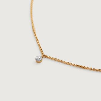 Monica Vinader Gold Fiji Tiny Button Single Diamond Necklace Adjustable 43cm/17 Diamond